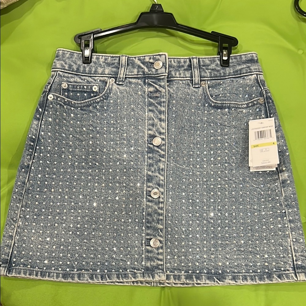 Michael Kors Silver Embellished Blue Mini Skirt